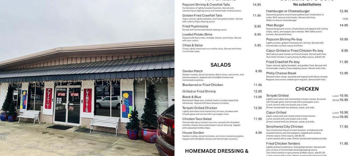 City Limits Seafood & Steaks Menu