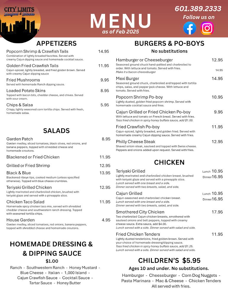 City Limits Seafood & Steaks Menu image 1