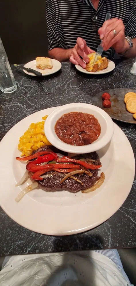 Ribeye Steak Baked Beans Mac and Cheese